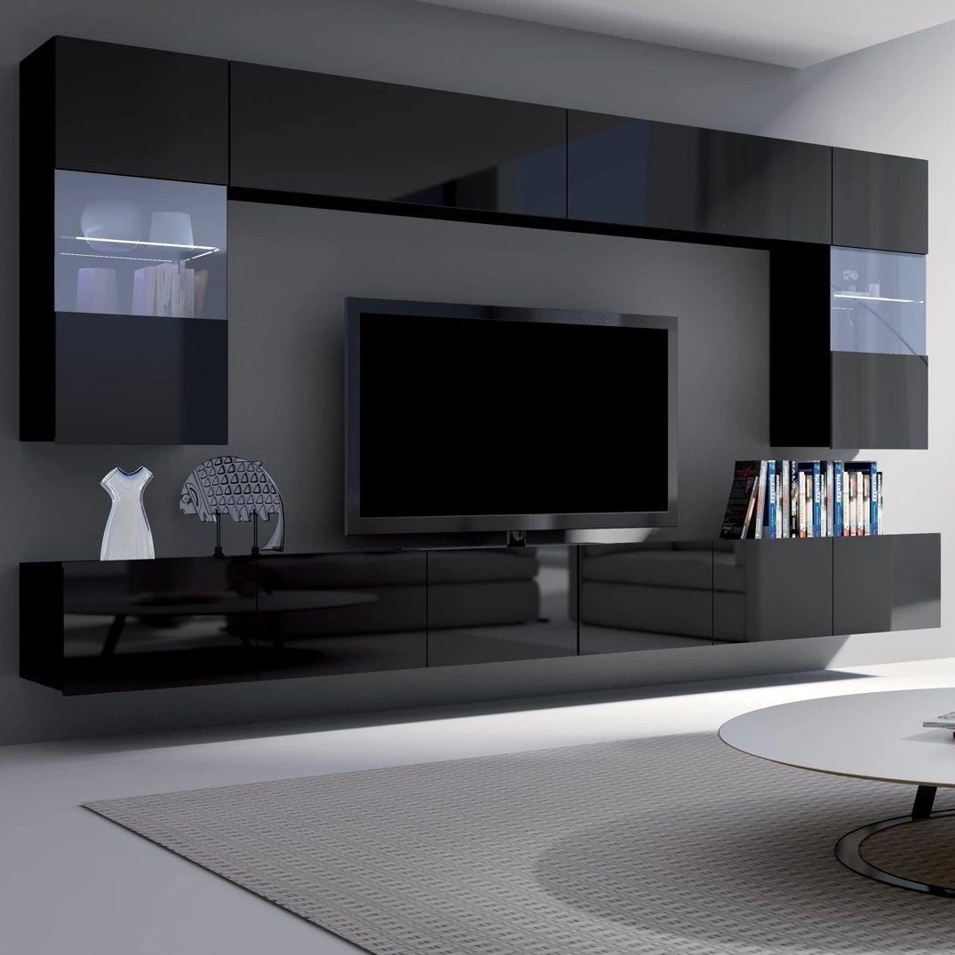 DB-Möbel Sideboard Media-Board Mediawand SET LIBRE "DOMINON" Mit LED-Schwarz/Glanz