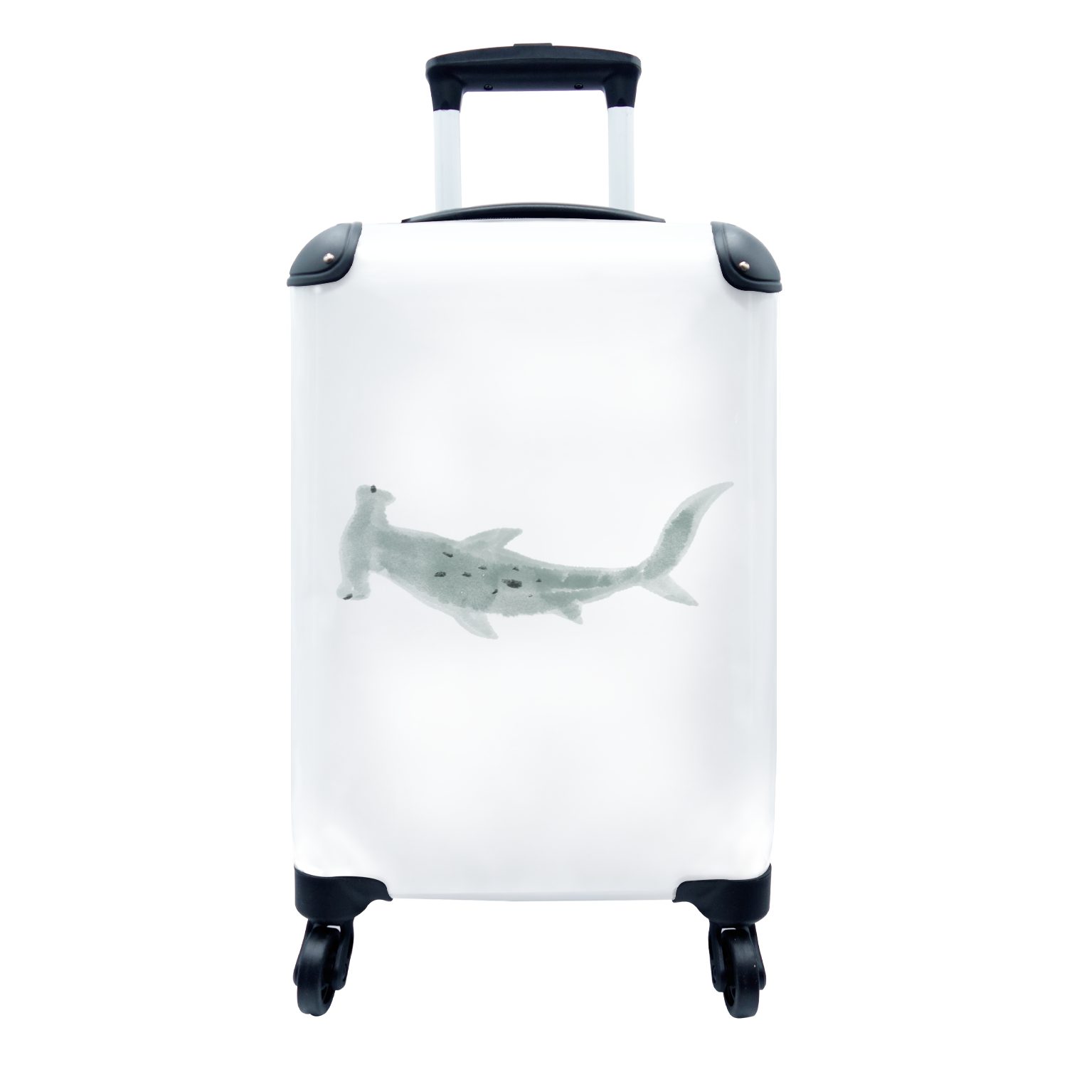MuchoWow Handgepäckkoffer Hai - Meer - Aquarell - Zeichnung, 4 Rollen, Reisetasche mit rollen, Handgepäck für Ferien, Trolley, Reisekoffer