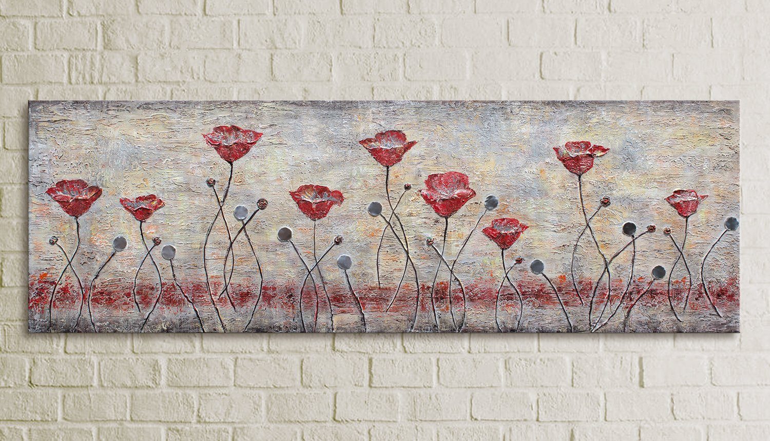 Mohn Rot dem Feld auf Gemälde Handgemalt Mohn, Bild Leinwand Blumen, YS-Art