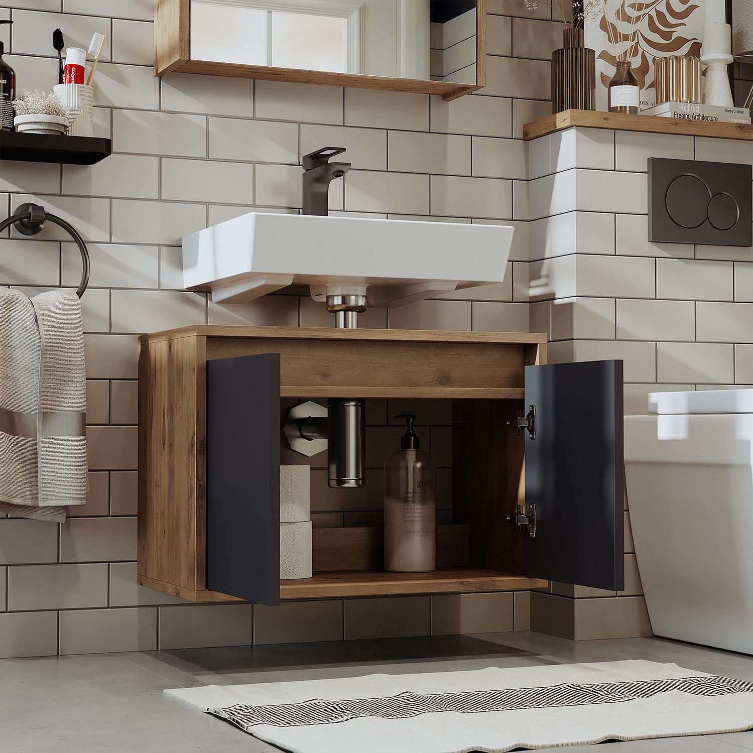 Roomart Badmöbel-Set, (Badezimmer Unterschrank HBT:45x65x35 cm Badmöbel Bed günstig online kaufen