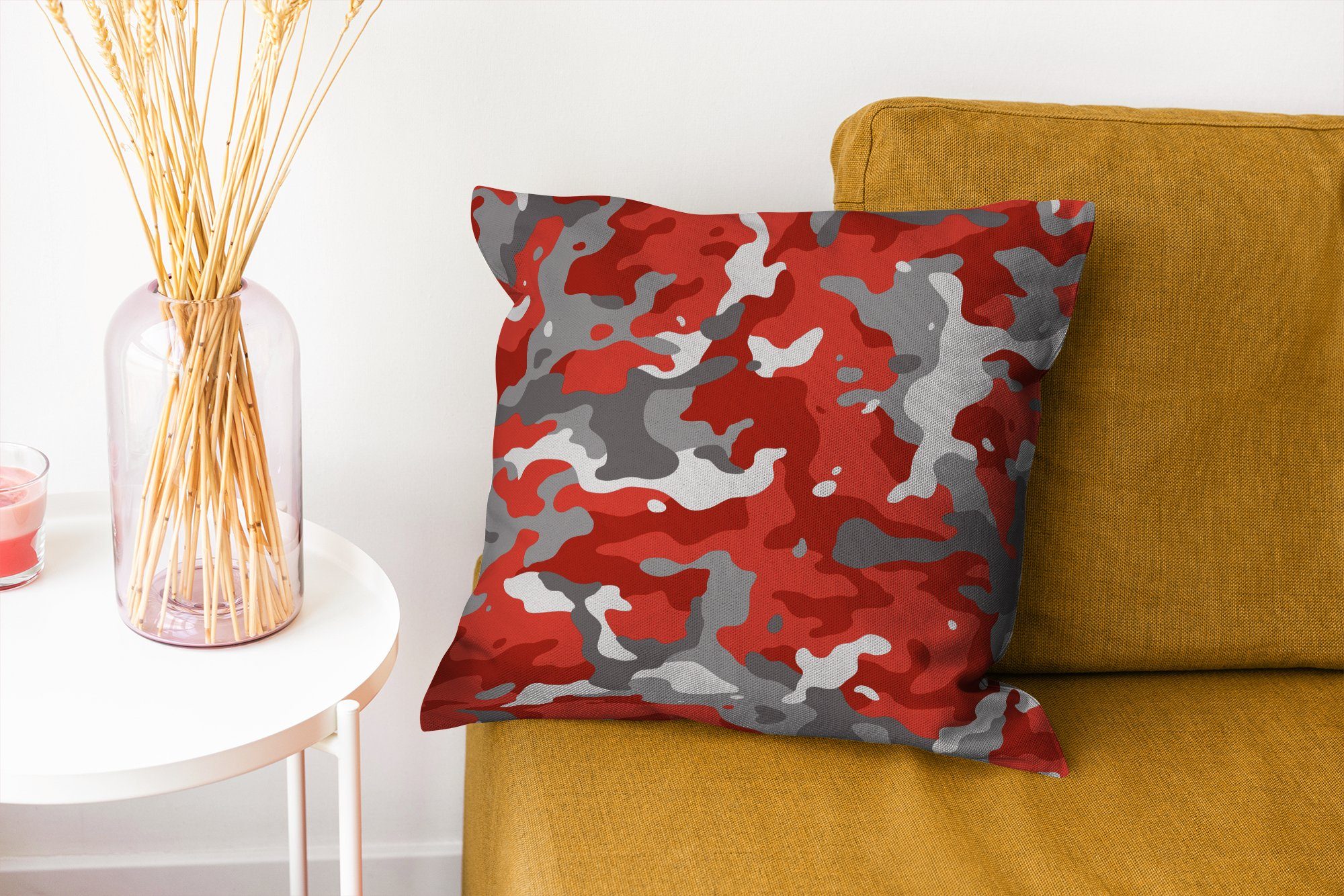 Sofakissen mit mit Deko, Dekokissen Schlafzimmer, Camouflage-Muster, Rot für grauem MuchoWow Füllung Zierkissen Wohzimmer,