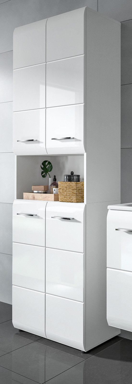 Inn.Furn Hochschrank Cover (Badschrank in weiß Hochglanz, 4-türig, 60 x 185 günstig online kaufen