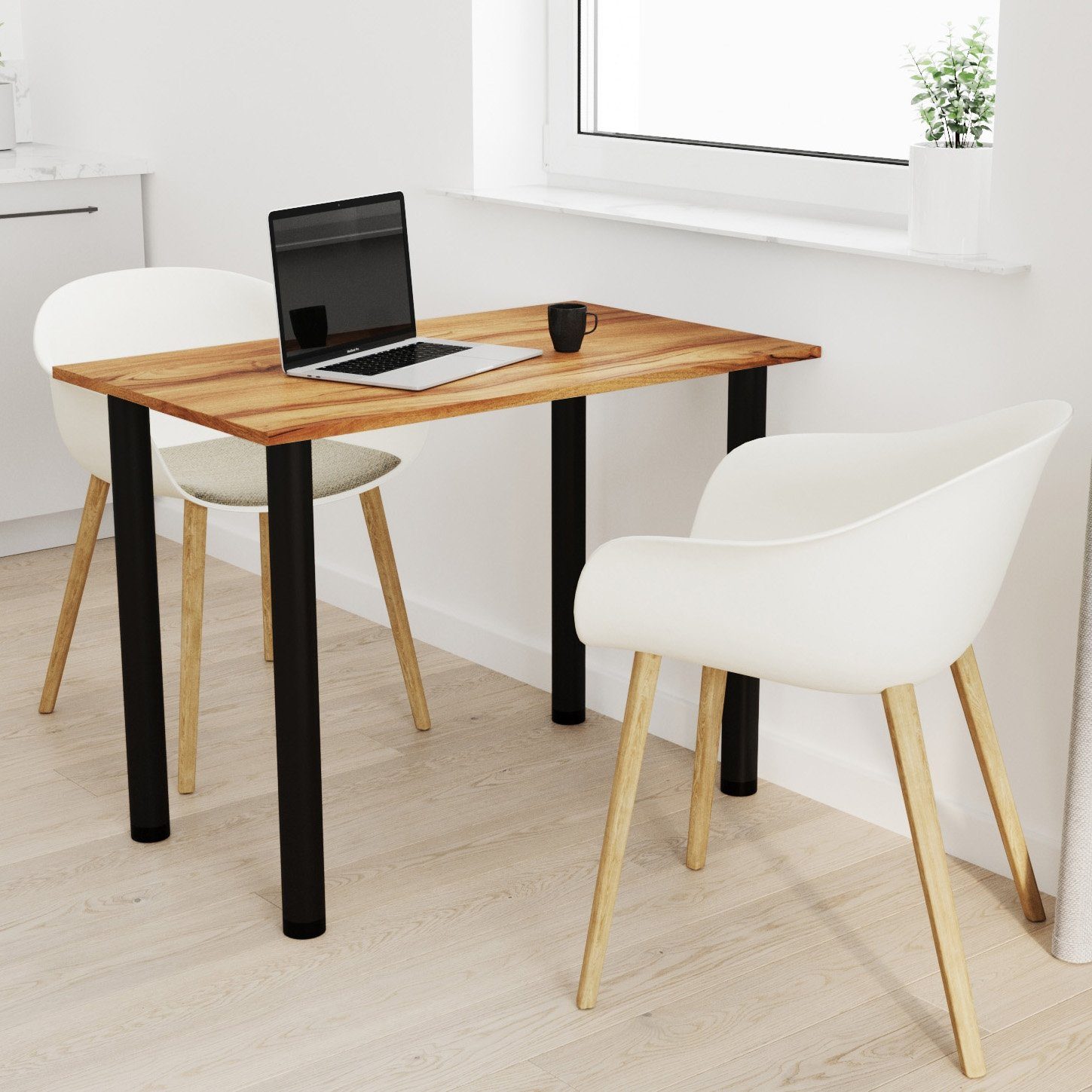 AKKE Esstisch, Esszimmertisch mit schwarzen Beinen Küchentisch Bürotisch 2mm PVC Marino Nussbaum