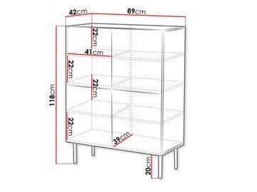 MIRJAN24 Kommode Art Deco 4D 89 (mit vier Drehtüren), Metallfüße, 89x40x118 cm