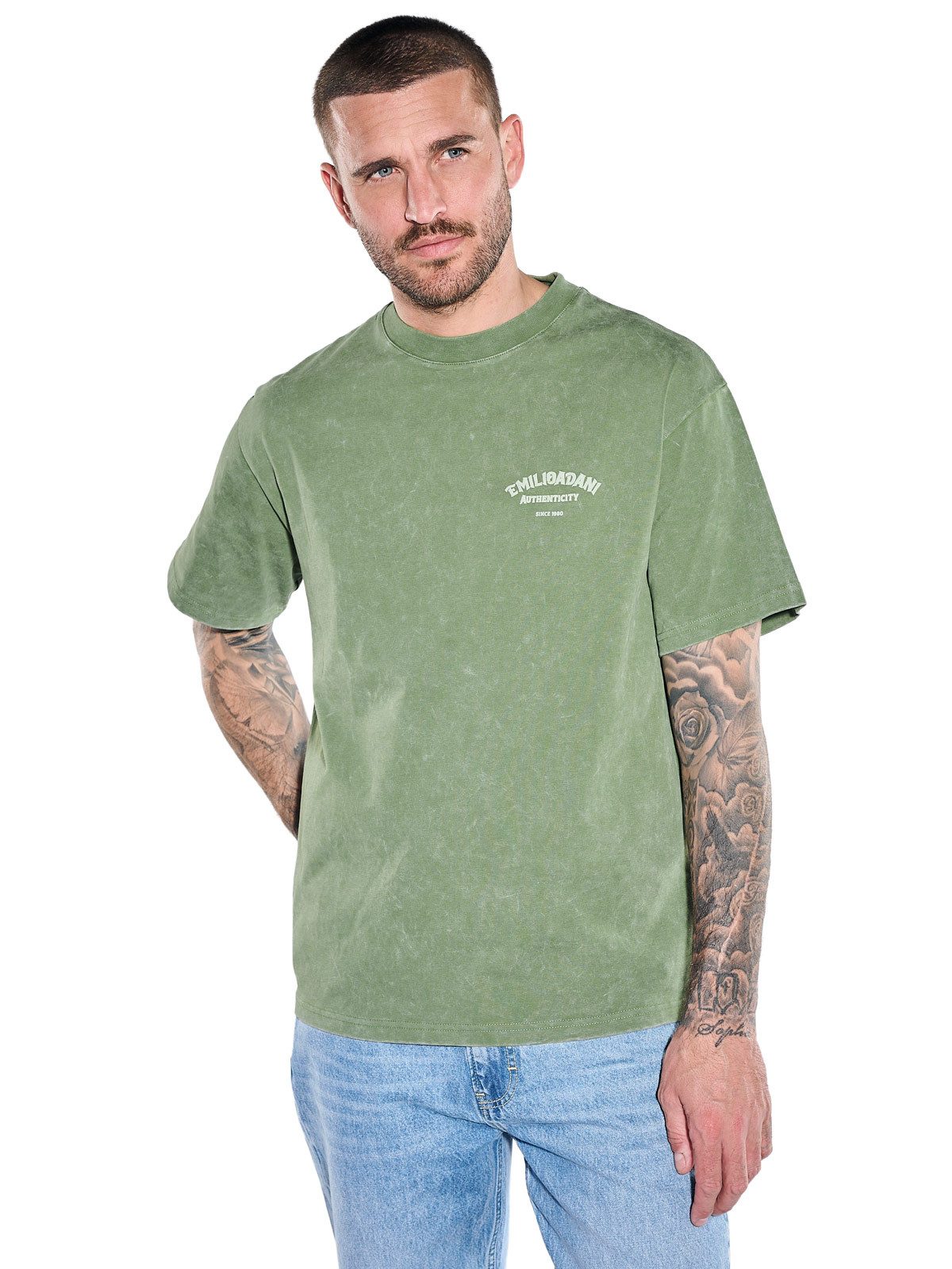 emilio adani T-Shirt Herren T-Shirt mit Rückenprint, Gruen