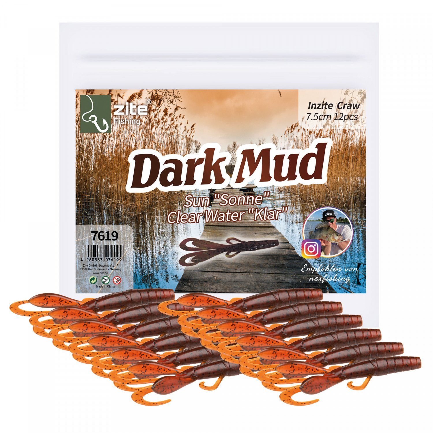 Kunstköder Gummköder Creature Bait Inzite Craw 12cm Angelköder Dark Mud
