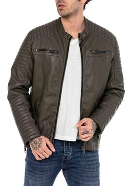 RedBridge Lederimitatjacke Urban Bikerjacke Steppjacke Kunstleder Khaki L