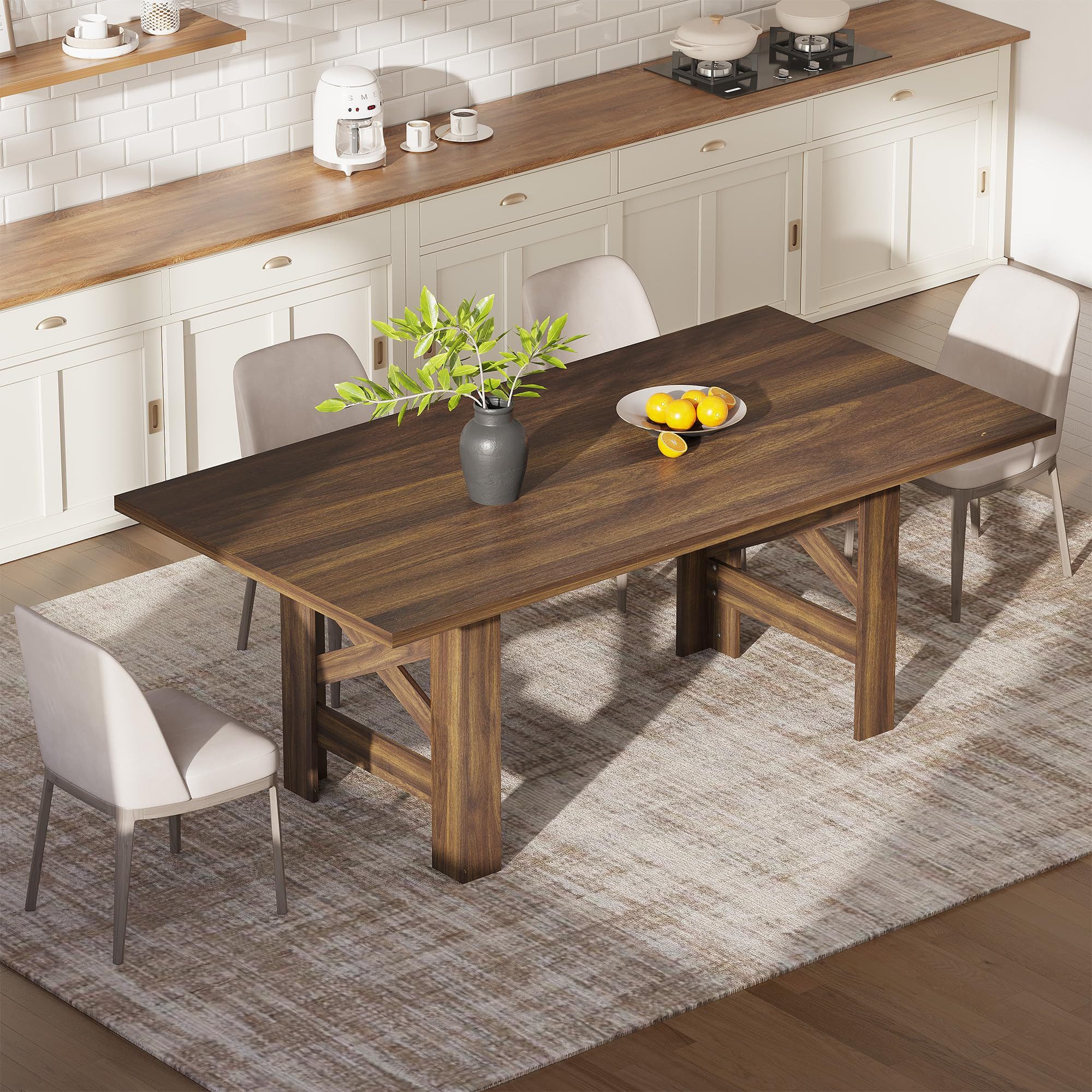 GarveeMore Esstisch 180 cm Küchentisch Wohnzimmertisch im Holztisch Landhausstil (1-St., 1Tisch), Esstisch für 6-8 Personen, Küche & Esszimmer