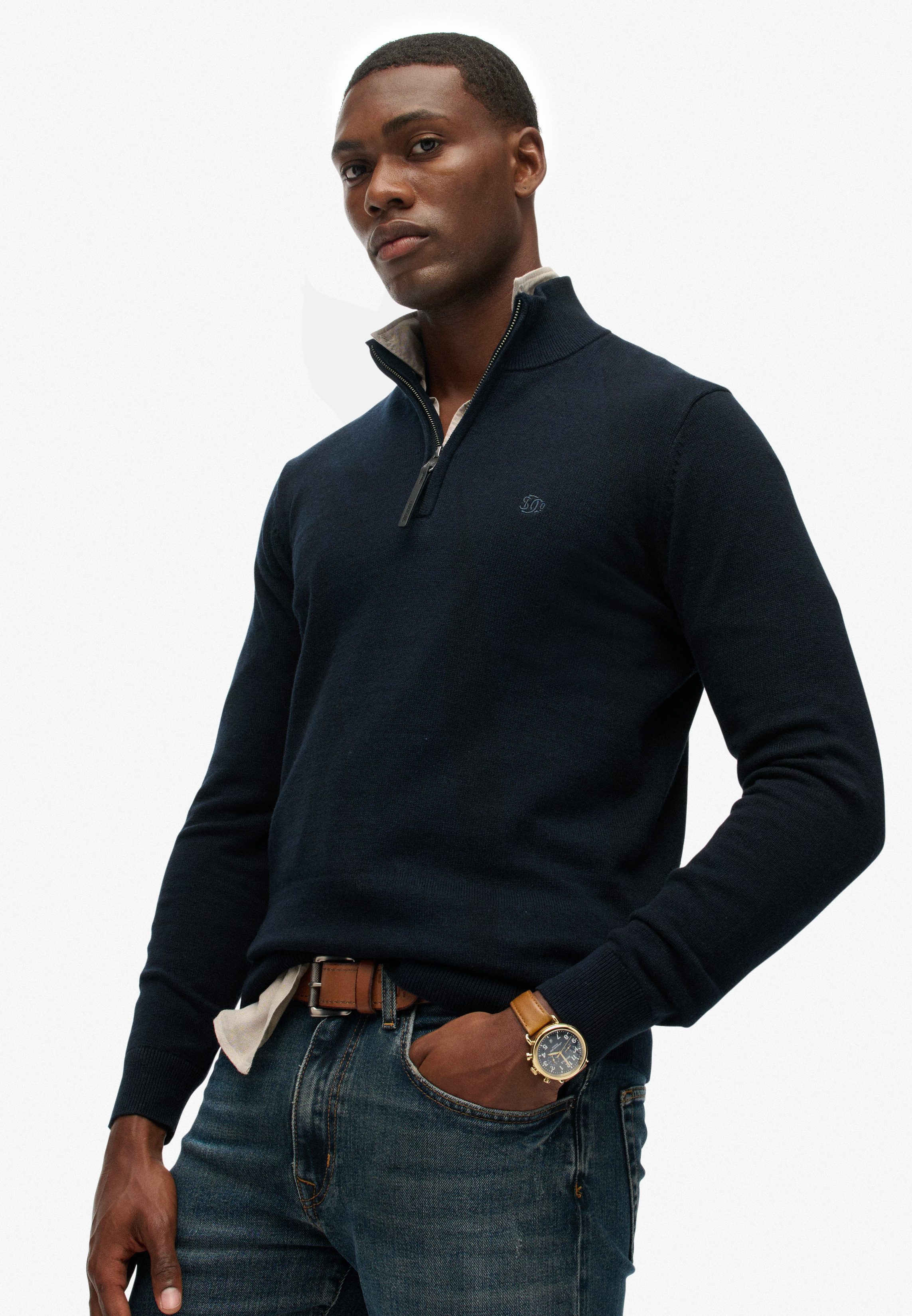 Superdry Strickpullover ESSENTIALS COTTON HALF ZIP günstig online kaufen