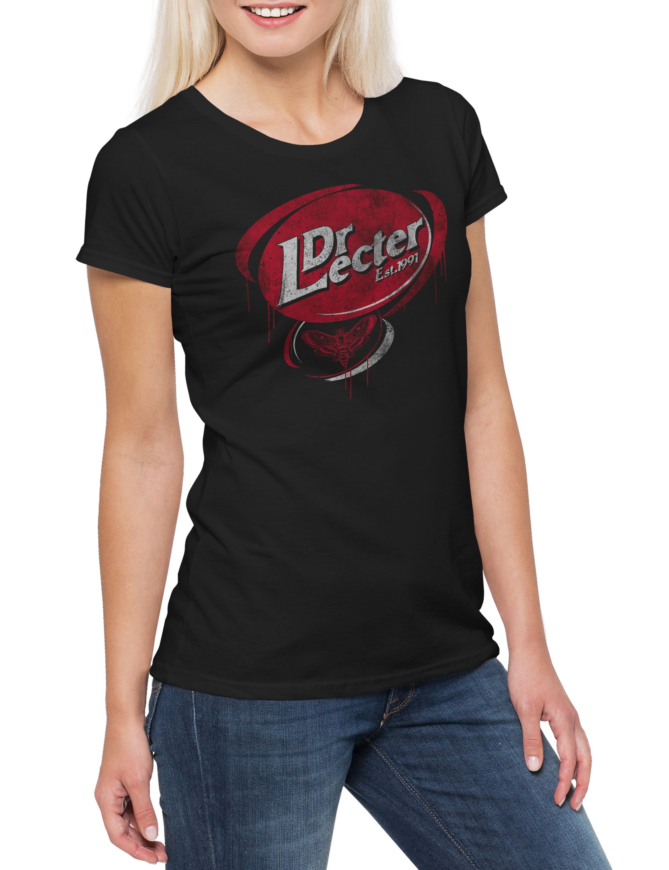 Print-Shirt Dr. Lecter Damen T-Shirt Schweigen Silence of the der Lämmer Lambs Red