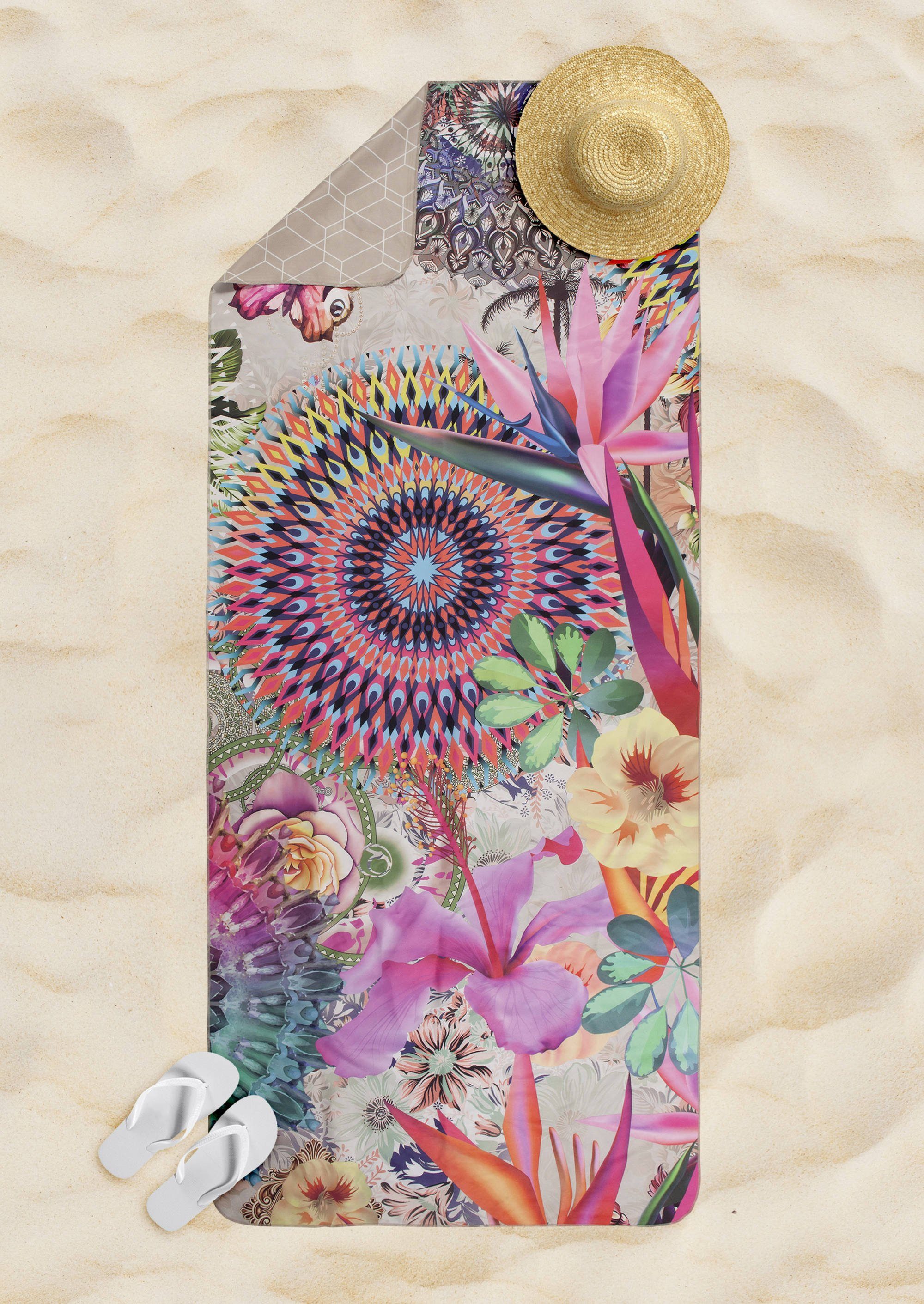 & Blumen auf Rückseite, GMD Vorder- Motiv: Mandala Living flach MAELLI, gewebt Strandtuch