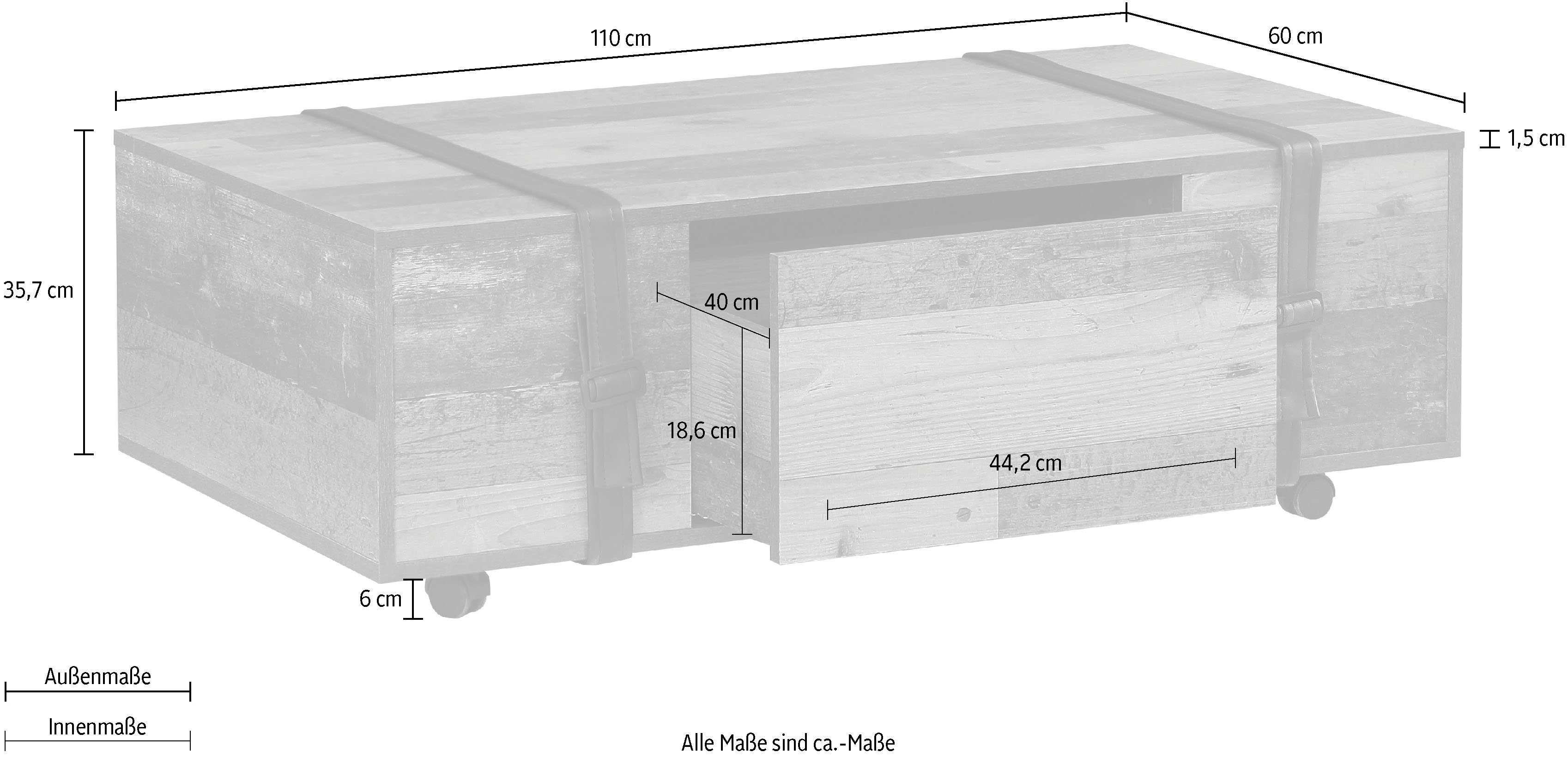 FORTE Couchtisch Couchtisch Fobya, auf Rollen, Breite ca. 110 cm
