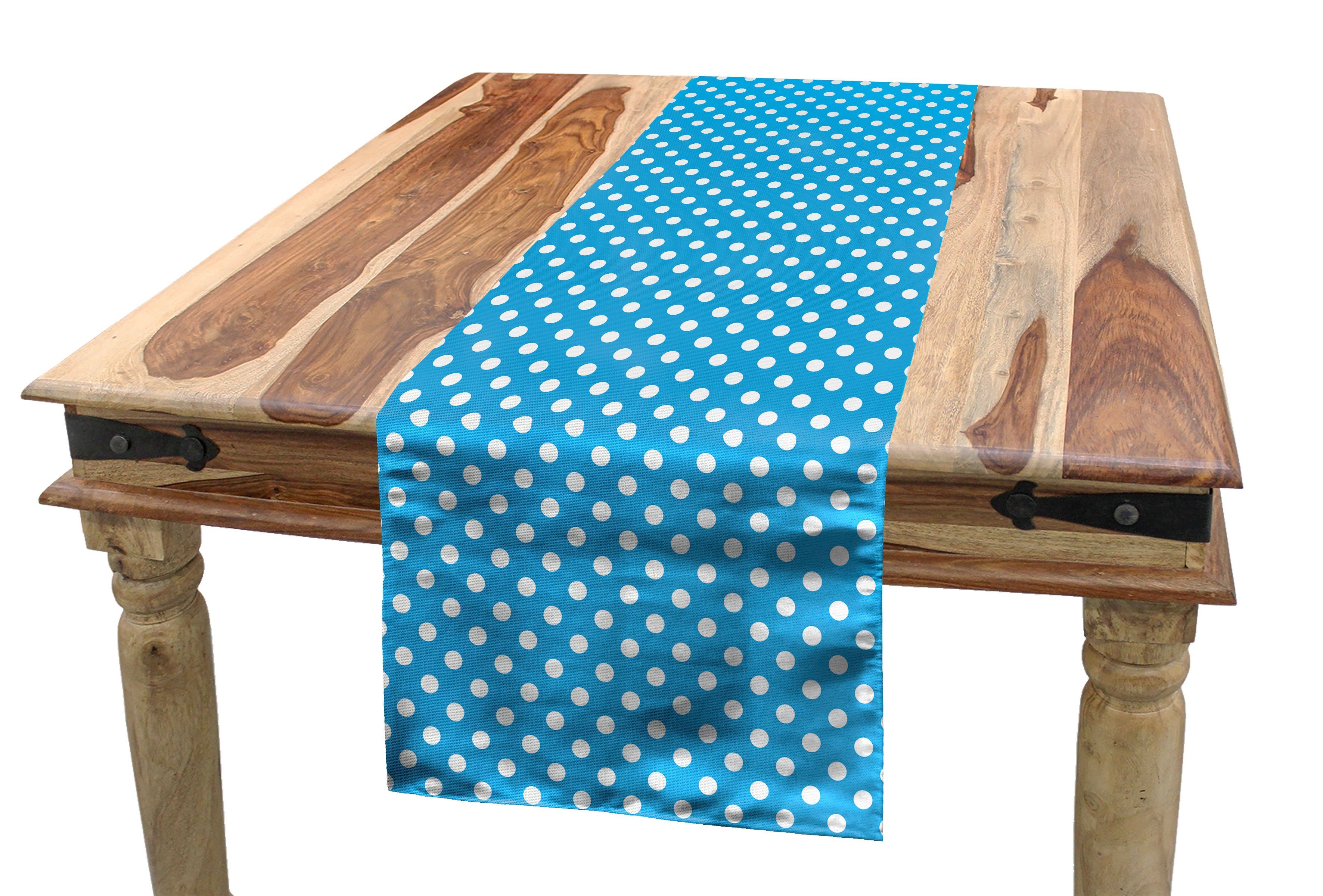 Dekorativer Blau Retro Küche Rechteckiger Geometric Tischläufer, Esszimmer Tupfen Abakuhaus Tischläufer
