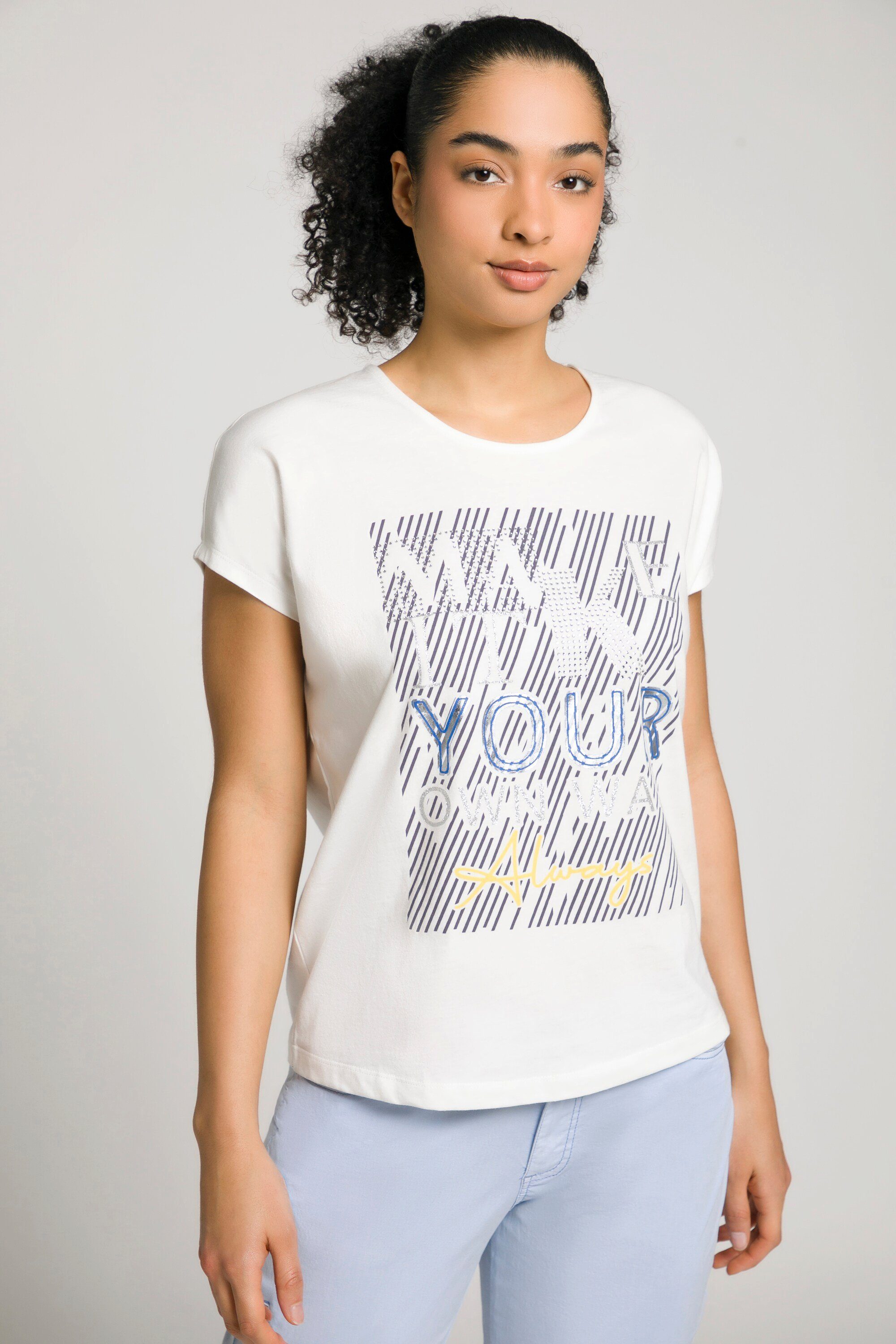 Gina Laura Rundhalsshirt T-Shirt Wording Print Rundhals Halbarm