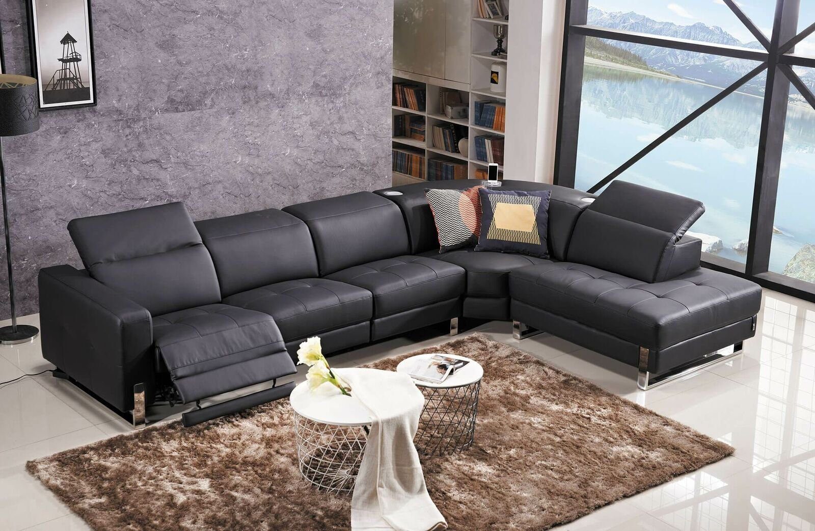 JVmoebel Ecksofa, Sofa L-Form Ledersofa Couch Wohnlandschaft Garnitur Design Modern Schwarz