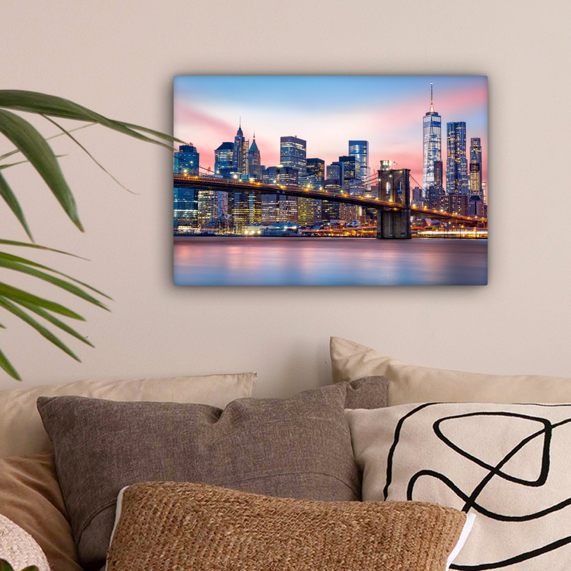 OneMillionCanvasses® Leinwandbild New York - Brooklyn-Brücke - Beleuchtung, günstig online kaufen