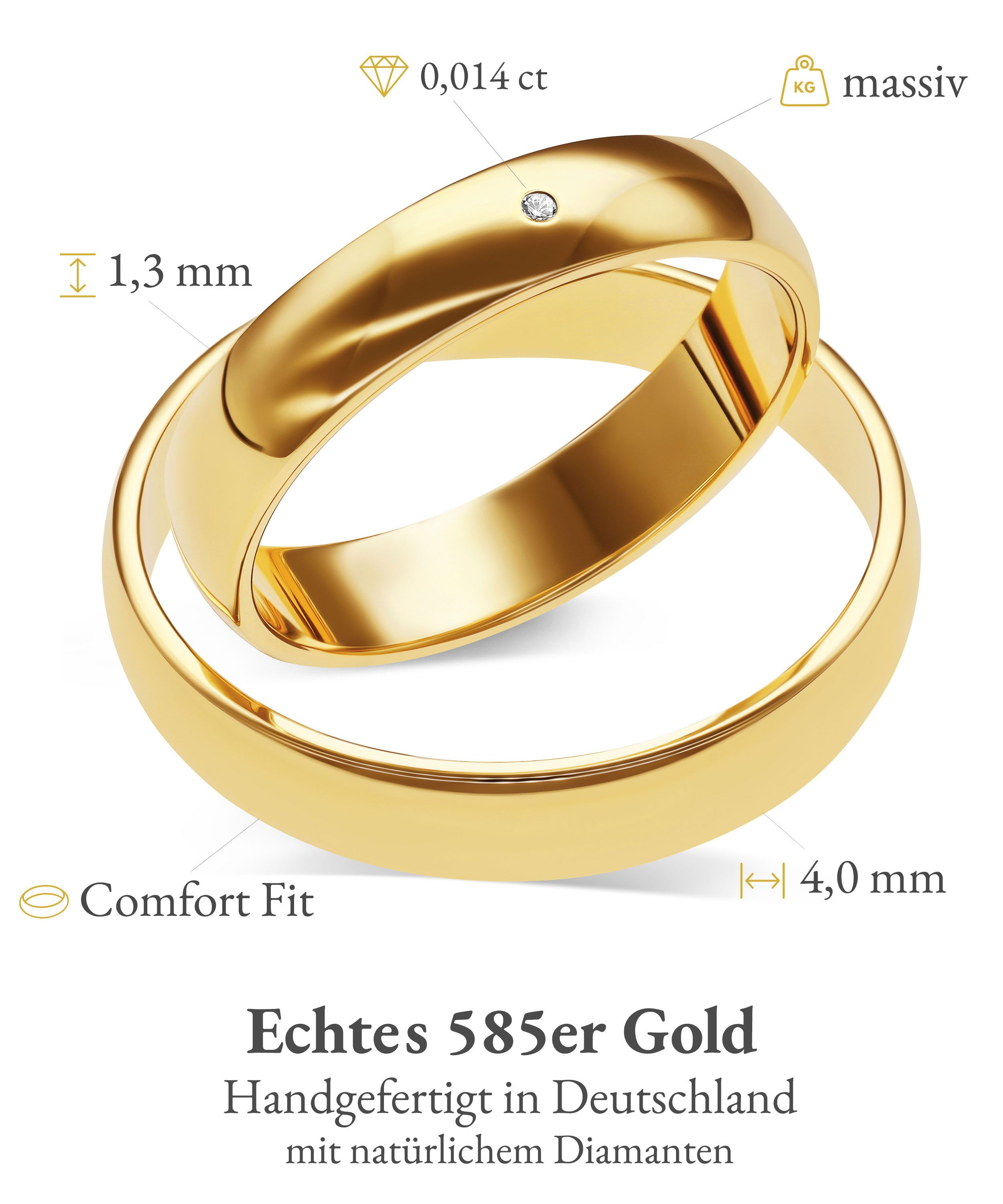 mosa & co. Trauring mit Gravur Classic Gold 585 mit 4mm Breite & Diamant im Paarpreis (Eheringe, 2-tlg., 2 Trauringe)