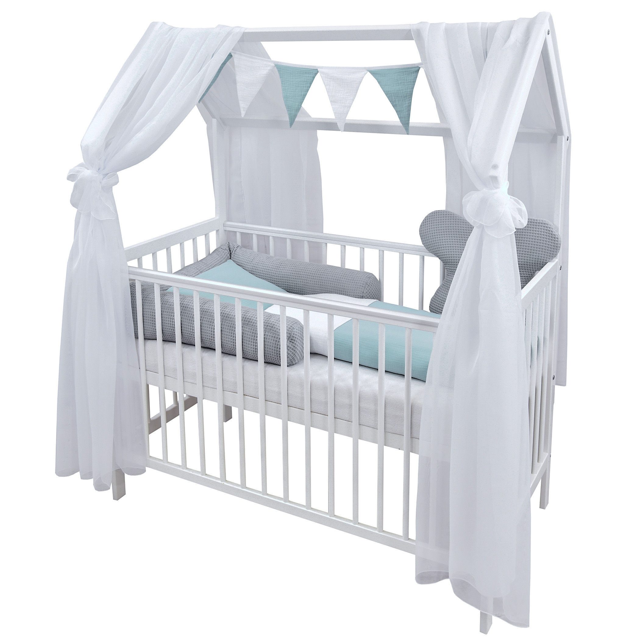 Baby-Delux Komplettbett Hausbett Babybett Komplettset Waffelpique, 12-tlg., günstig online kaufen