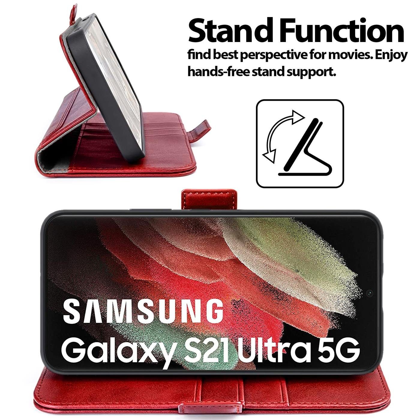 CoolGadget Handyhülle Wallet Klapptasche Cover Case für Samsung Galaxy S21 Ultra 6,8 Zoll, Handy Tasche mit RFID Schutz Kartenfach Book Schutzhülle