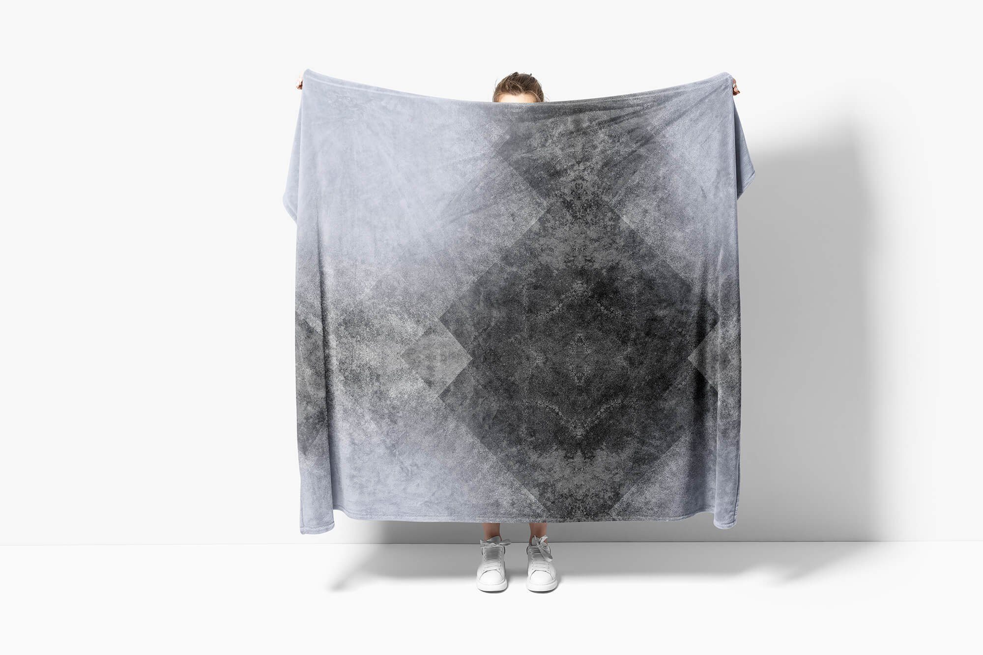 Handtuch Sinus Kunstvoll Handtücher Baumwolle-Polyester-Mix Grau Abstrakt Fotomotiv Handtuch mit Art Strandhandtuch (1-St), Kuscheldecke Geom, Saunatuch