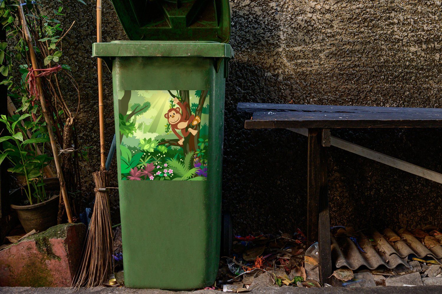 - - MuchoWow Mülltonne, Kinder - St), Mädchen Affe Wandsticker Jungen Sticker, Blumen Mülleimer-aufkleber, - - (1 Dschungel Container, Abfalbehälter