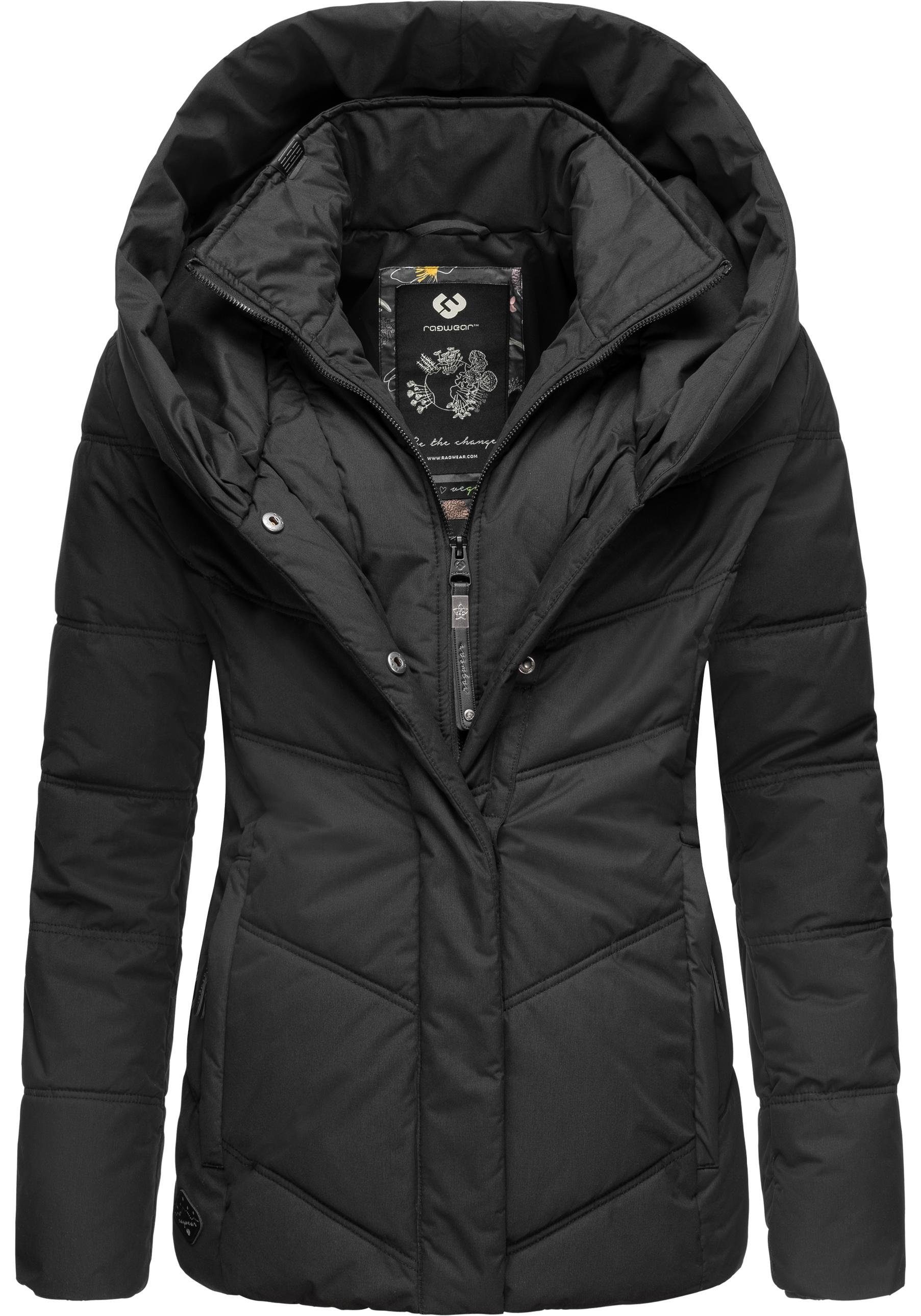 Ragwear und Intl. V-Steppung black mit Anorak stylische Winterjacke Natesa Kapuze