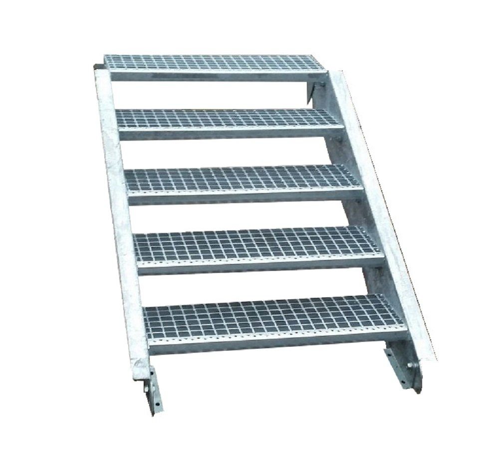 SRM Design Außentreppe 5 Stufen Stahltreppe Breite 70 cm Geschosshöhe 70 - 105cm inkl Zubehör