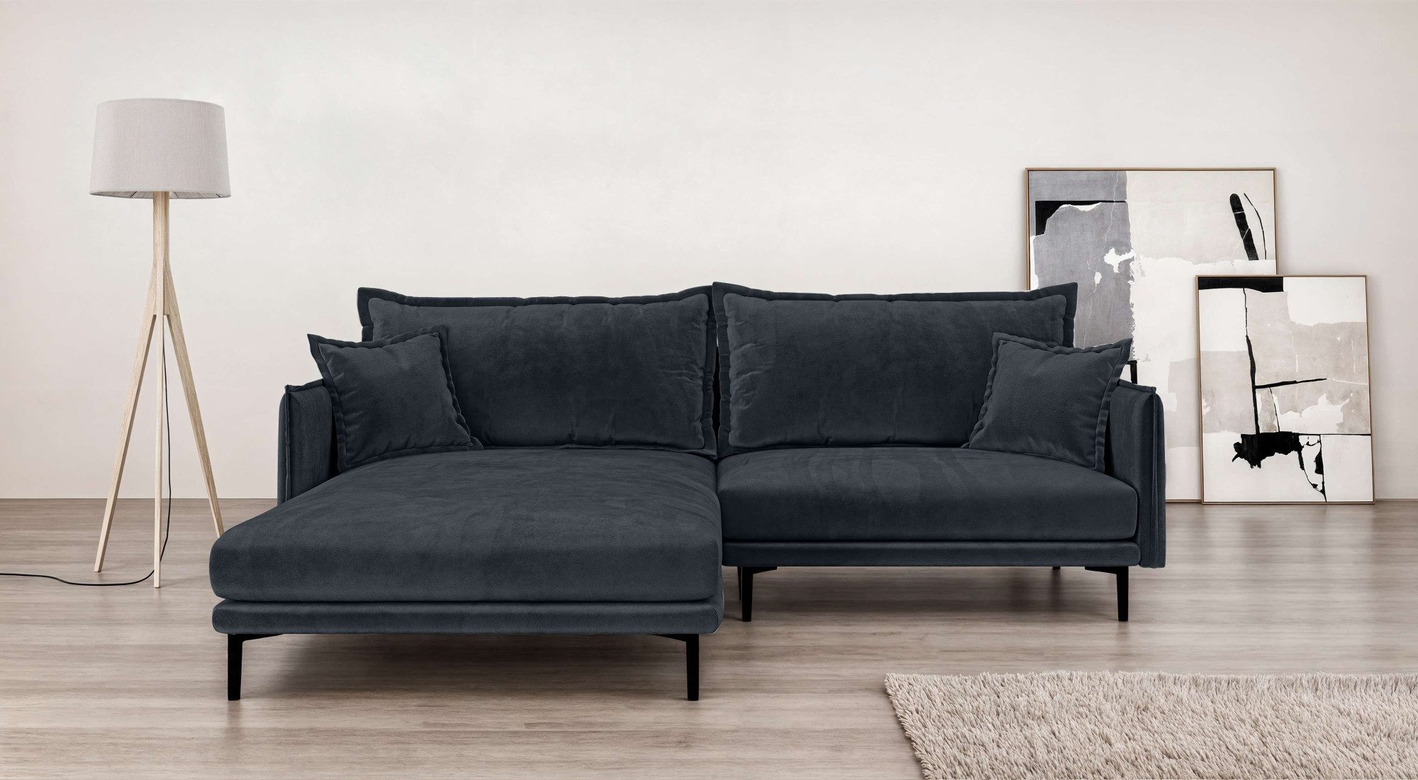 Home affaire Ecksofa ALEXANDRIA mit Recamiere rechts oder links bestellbar, moderne Bezüge, L-Form mit Wellenunterfederung, Maße: B/H/T 246/86/190 cm