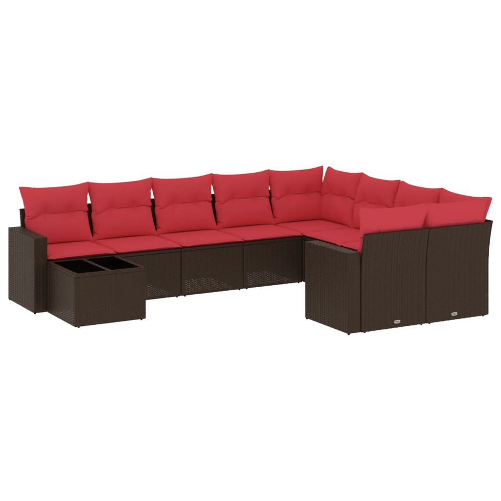 vidaXL Gartenlounge-Set 10-tlg. Garten-Sofagarnitur mit Kissen Braun Poly Rattan, (1-tlg)