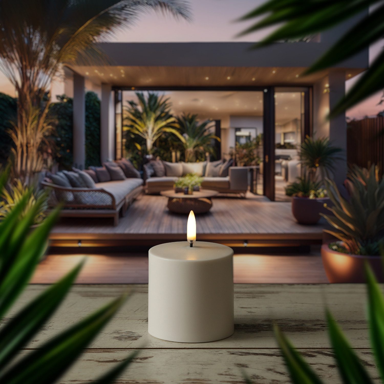 UYUNI Lighting LED-Kerze Stumpenkerze mit Ladestation aufladbar 6,8x6,8cm Timer Außen Tischdeko, LED Classic, warmweiß (2100K bis 3000K)