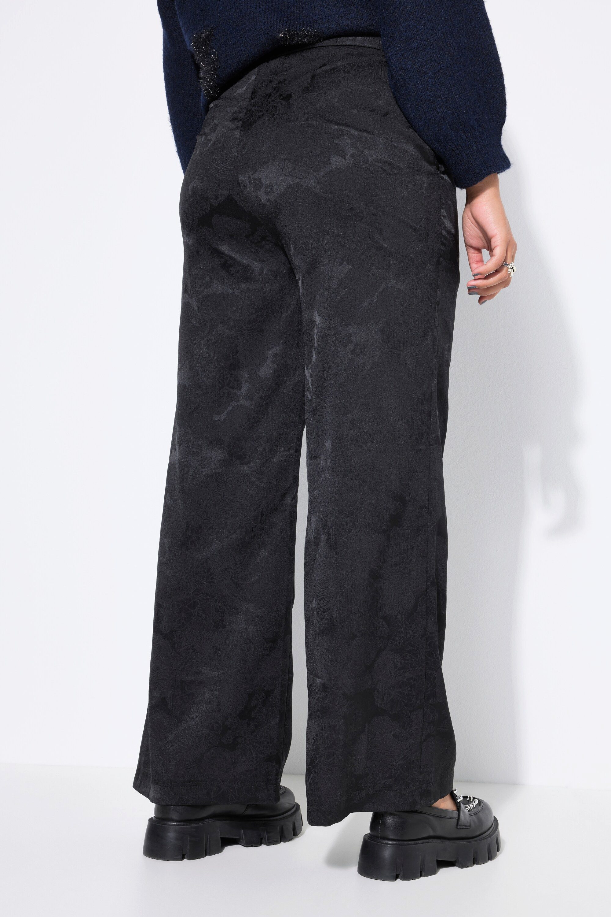 Studio Untold Schlupfhose Hose Wide Legs floraler Jacquard-Krepp Elastikbund