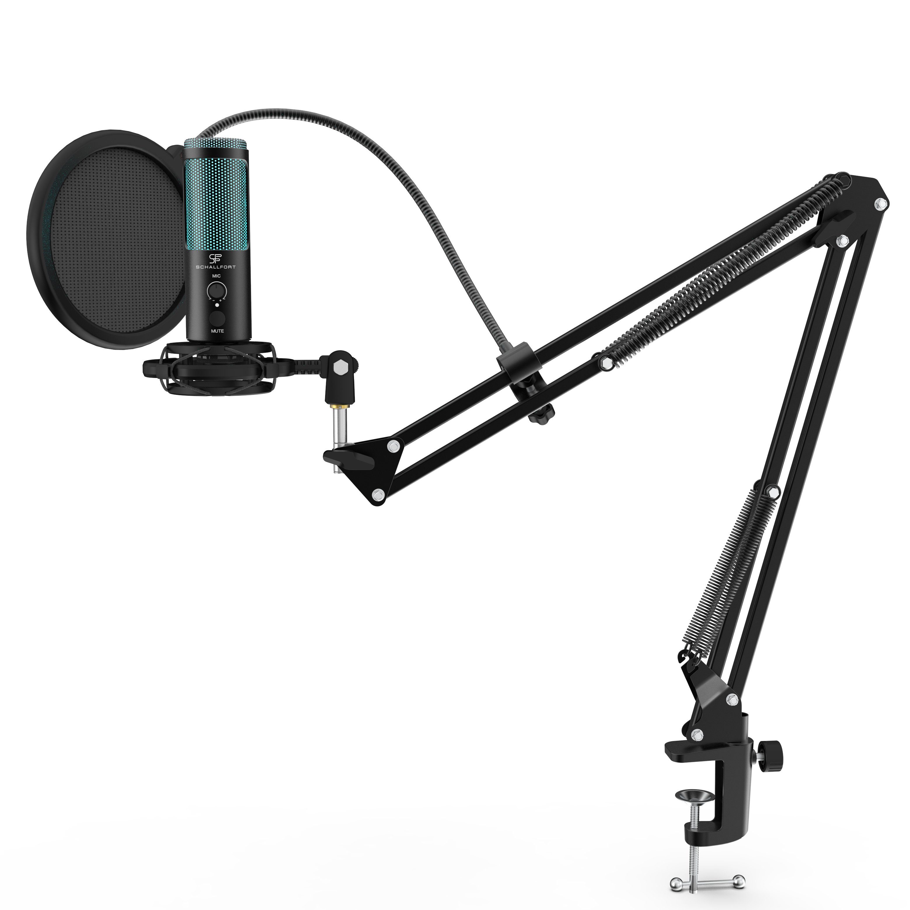 SCHALLFORT Mikrofon Vibe7-RGB (7-teilig), RGB-Beleuchtung, USB-C Plug & Play, AUX, Touch, Kondensator, Set