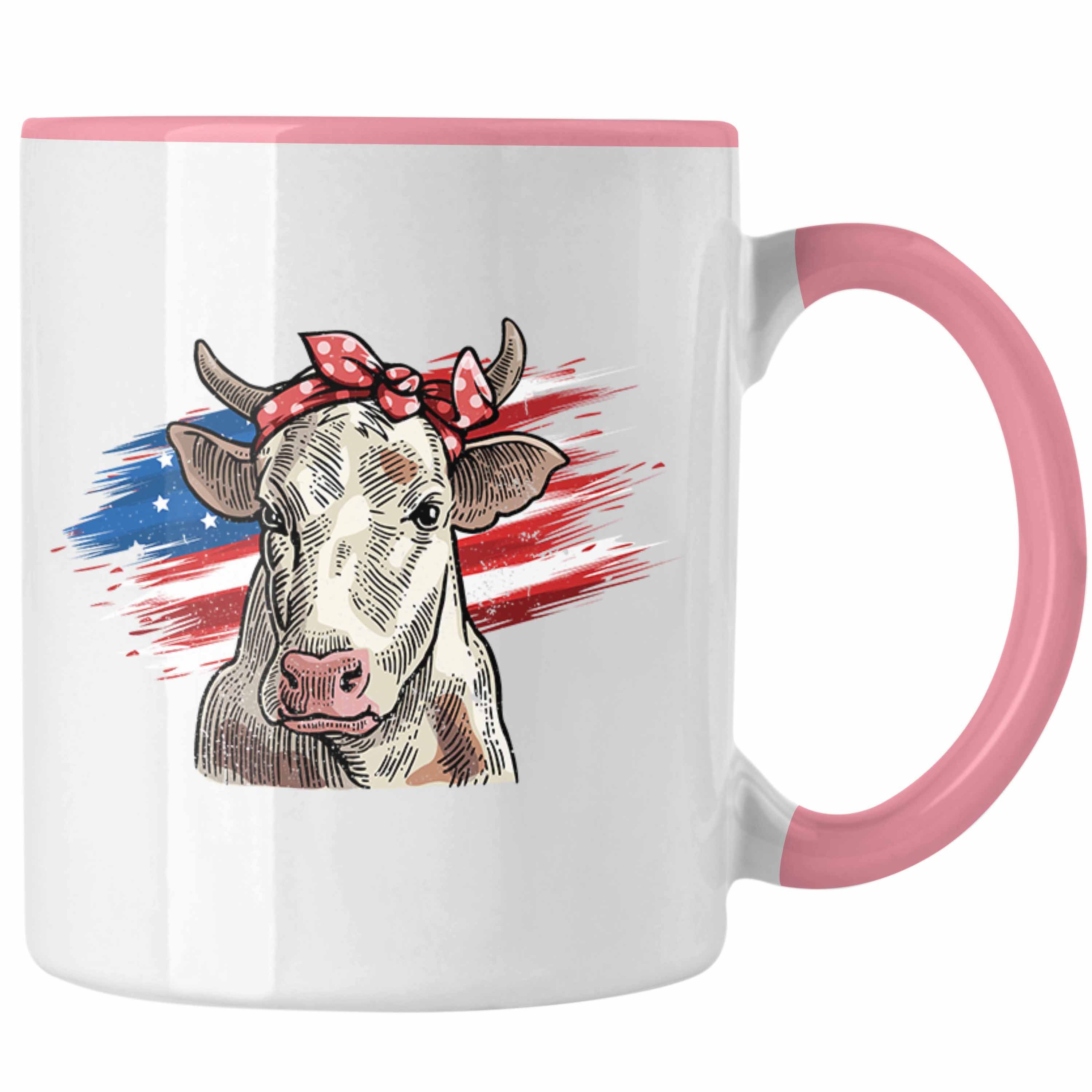 Trendation Tasse Trendation - Tasse Frauen Rosa Bauern Landwirt Amerikanische Geschenk Geschenkidee Geburtstag Kuh für