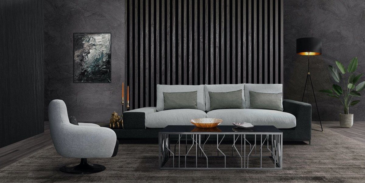 Hellgrau x Padrino Luxus x - Luxus Wohnzimmer 57 Schwarz Sofa / Kissen Wohnzimmer Möbel dekorativen 100 Sofa 337 H. Casa mit cm