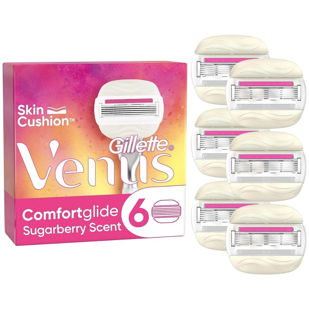 Gillette Venus Rasierklingen Comfortglide Sugarberry Scent Ersatzklingen, 6-tlg., 6er Pack, mit Olay-Pflege und Sugarberry-Duft