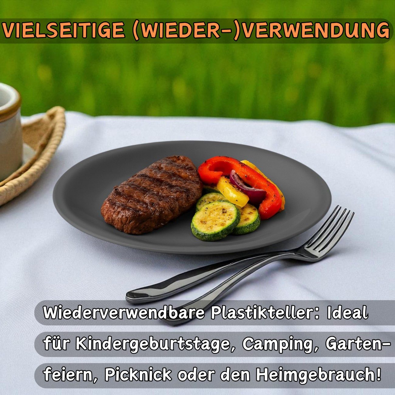 Engelland Plastikteller Wiederverwendbare Kunststoffteller, flach, BPA-frei, Ø 23,5 cm, (20 St), bruchfest, Mehrweg, mikrowellen- & spülmaschinenfest, Camping, Party