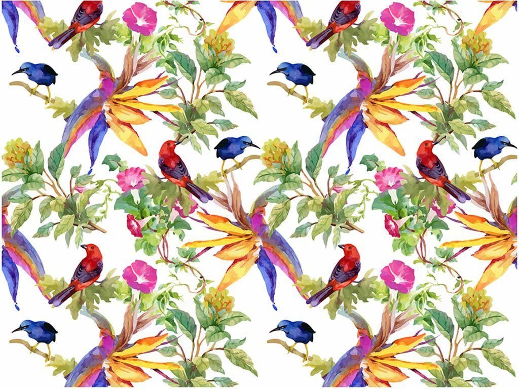 Tischsetmacher Platzset Tischset, Platzset abwaschbar - Tropische Zweige mit bunten Vögeln - 4 Stück aus erstklassigem Vinyl (Kunststoff) 40 x 30 cm, (4-St)