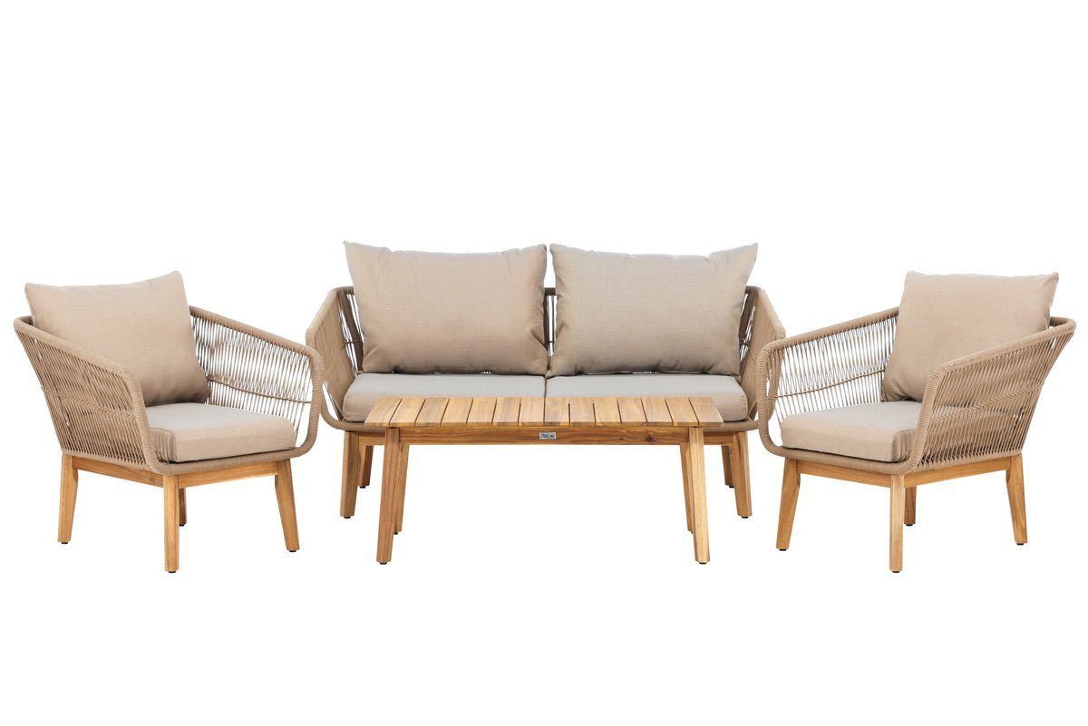 Luxusbetten24 Gartenlounge-Set Perano, eine edle Kombination aus Akazienholz und Aluminium
