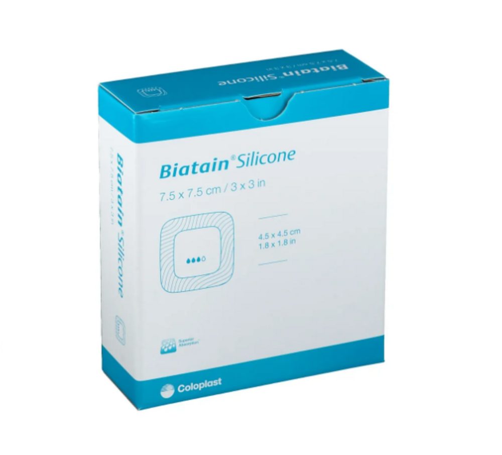Coloplast Gips-und Verbandschutz BIATAIN Silicone Schaumverband 7,5x7,5 cm, Wundverband für empfindliche Haut