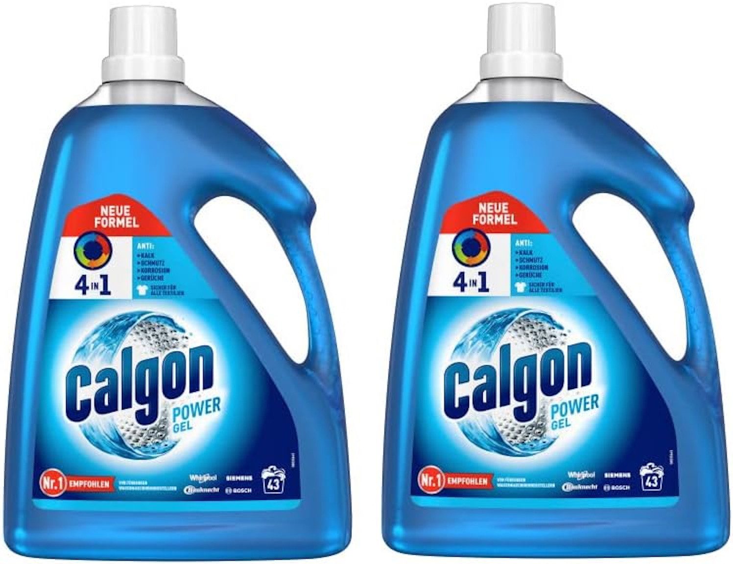 Calgon 4in1 Power Gel (2 x 2,15l) Wasserenthärter (Doppelpack, [2-St. Wirksam gegen Kalk, Schmutz, Gerüche und Korrosion)