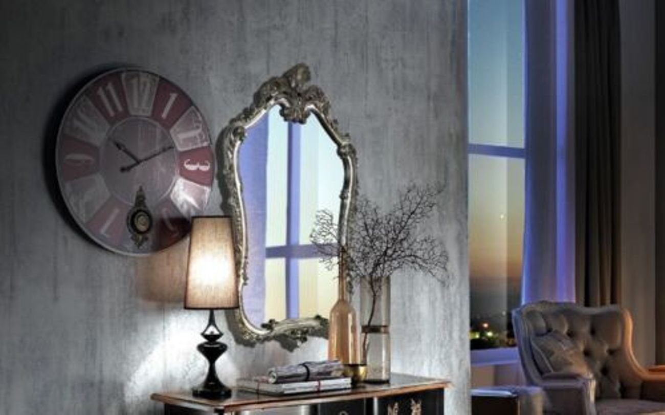 Wohnzimmer Spiegel Wandspiegel Design Holz Klassischer Italien Wandspiegel, JVmoebel Silber