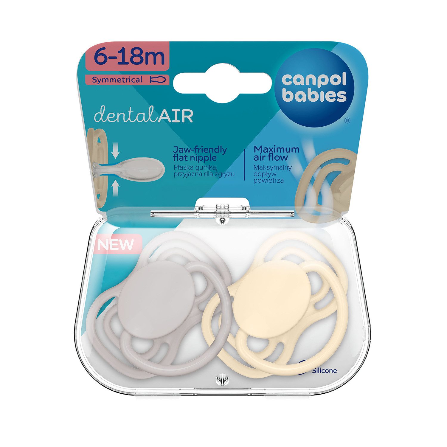 Canpol Schnuller DentalAir Symmetrisch Ovale Form, Silikon, 2er Box