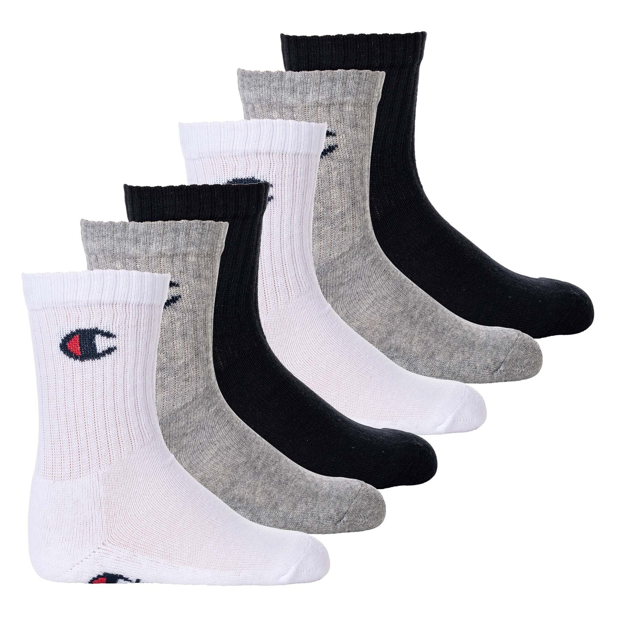 Schwarz/Grau/Weiß Champion einfarbig Kinder Pack- Crew Socken, 6er Socken, Freizeitsocken