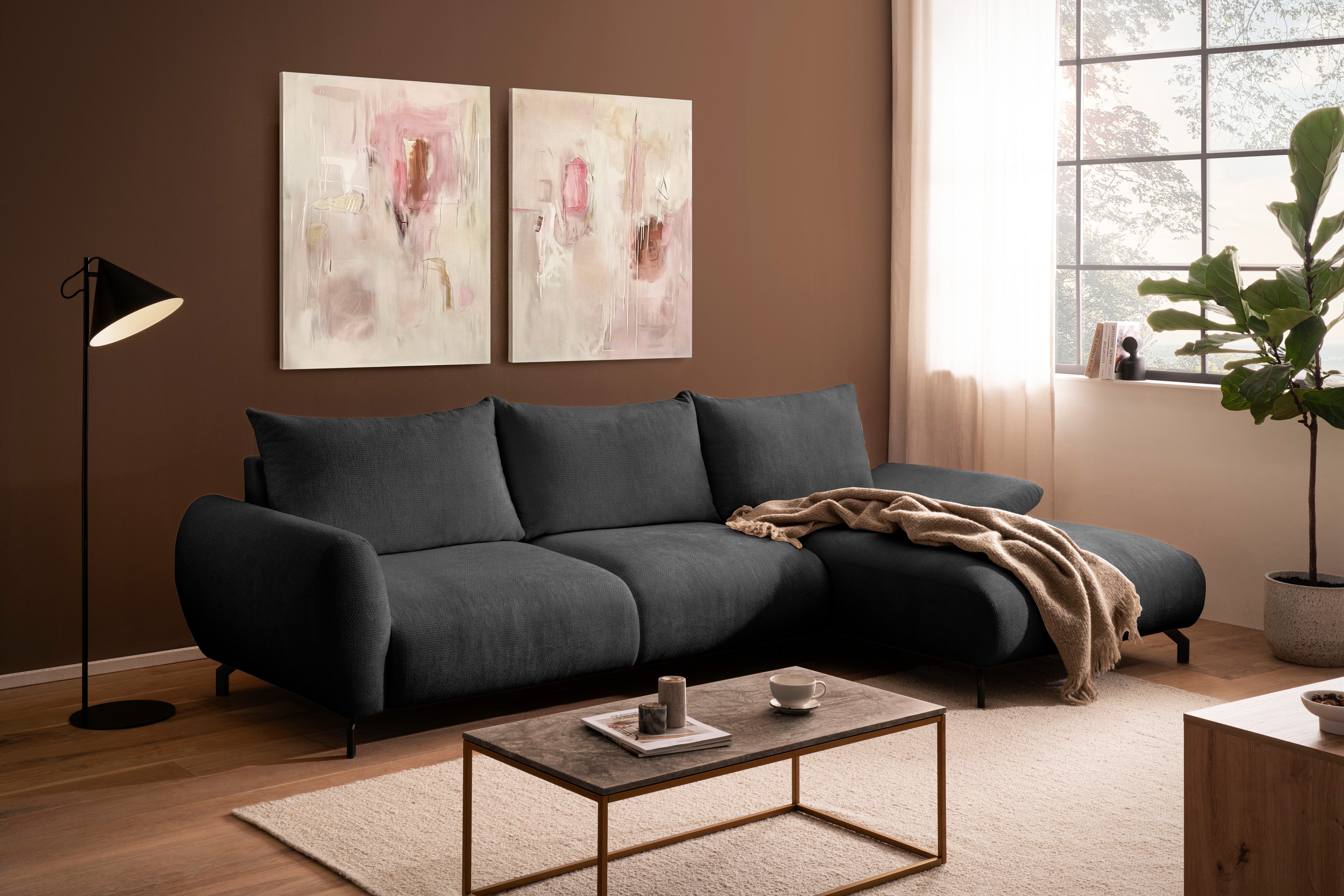 OTTO home Ecksofa KELLIE, L-Form, 315 cm, verstellbare Armlehne, Metallfüße, wahlweise Recamiere links o. rechts, Chenille-Stoff, hoher Sitzkomfort