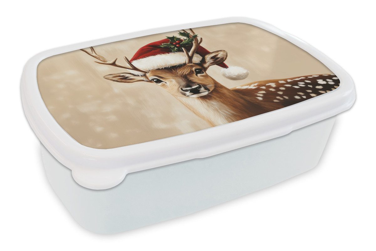 MuchoWow Lunchbox Weihnachten - Hirsch - Geweih - Rot, Kunststoff, (2-tlg), Brotdose Schule oder Arbeit, Brotbox für Kinder und Erwachsene