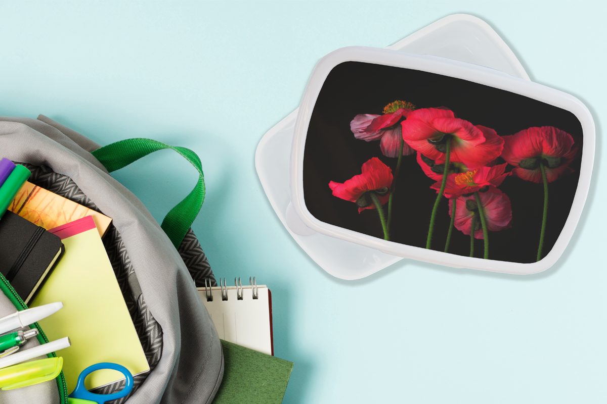 Jungs Hintergrund, für für Die und schwarzem Mohnblumen Mädchen Lunchbox Brotbox Kinder Brotdose, Erwachsene, Kunststoff, auf weiß und (2-tlg), isländischen MuchoWow