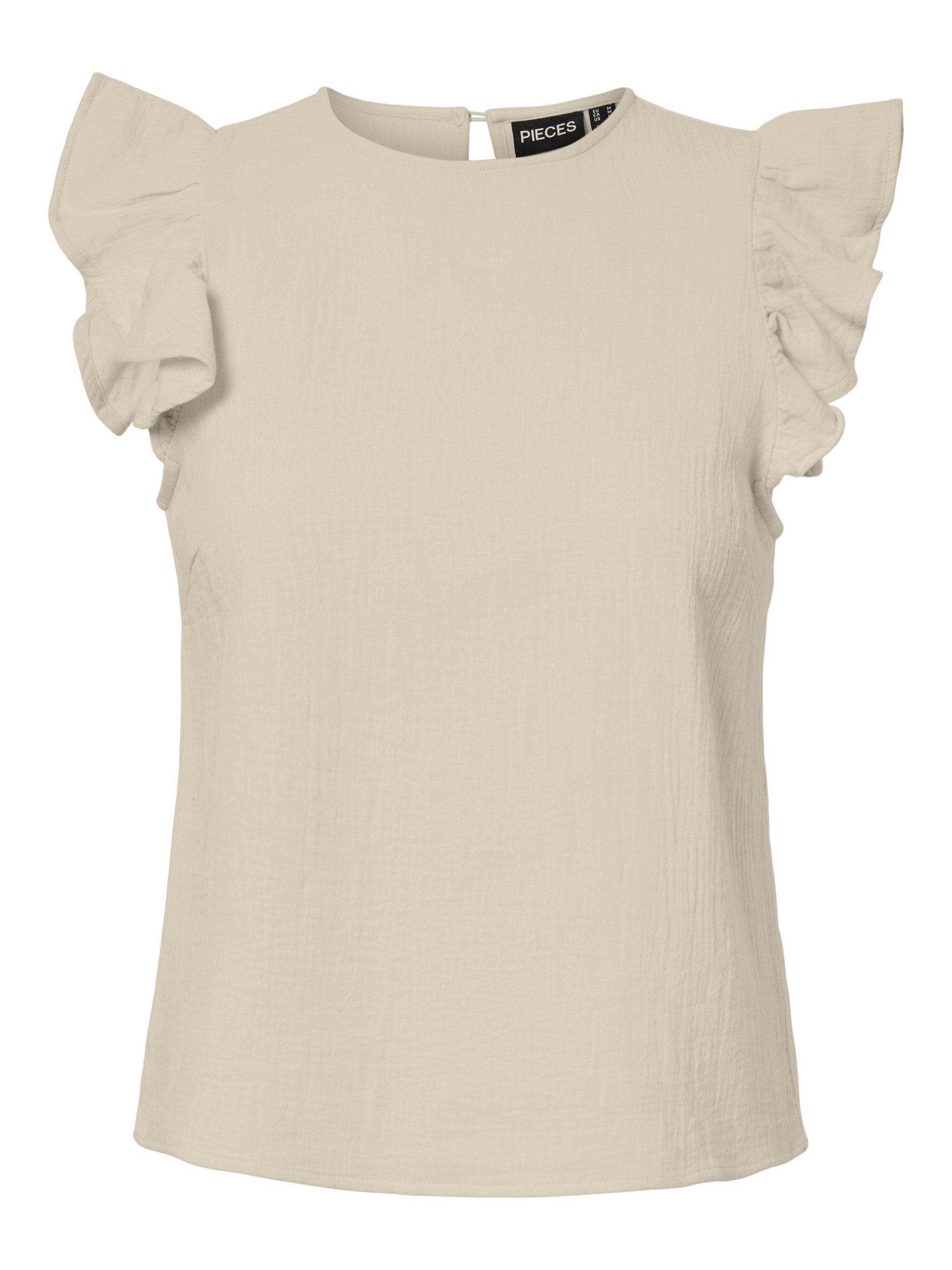 pieces Kurzarmshirt PCSASTINA SL O-NECK TOP WVN MSA BC