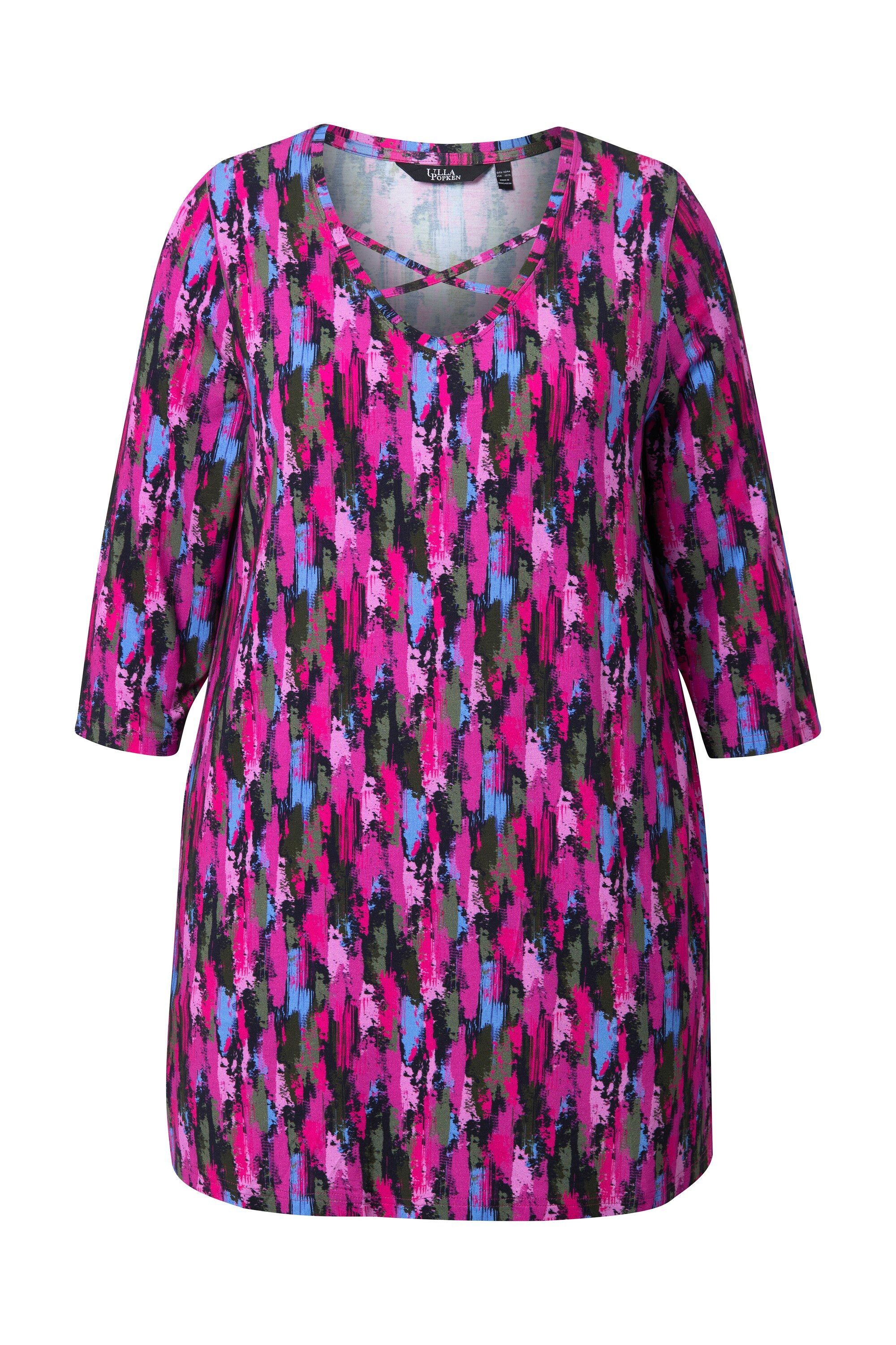 Ulla Popken Longshirt Longshirt A-Linie Zierbänder V-Ausschnitt 3/4-Arm günstig online kaufen