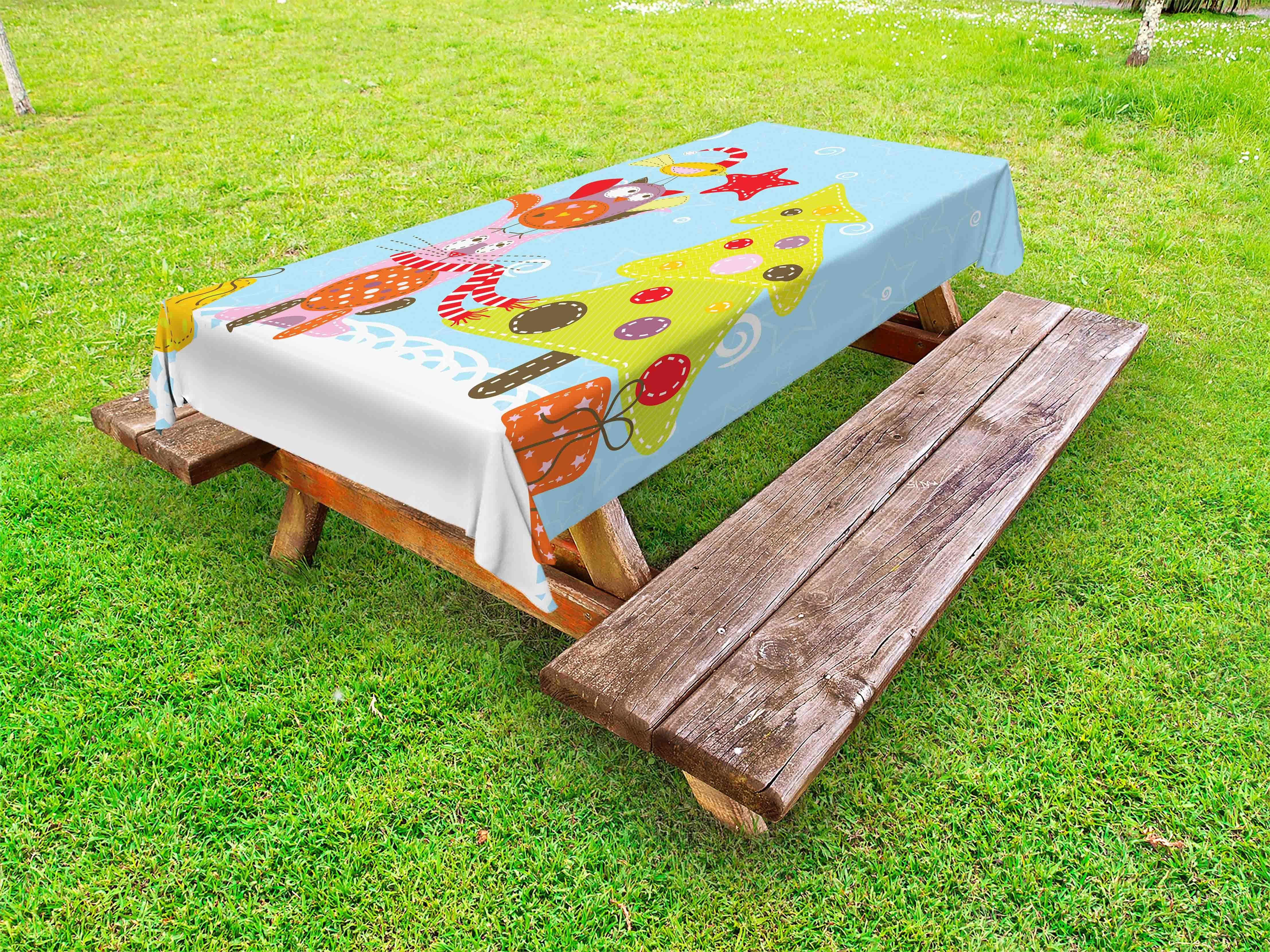 Abakuhaus Tischdecke dekorative waschbare Picknick-Tischdecke, Tiere Cartoon-Stil Cat Owl