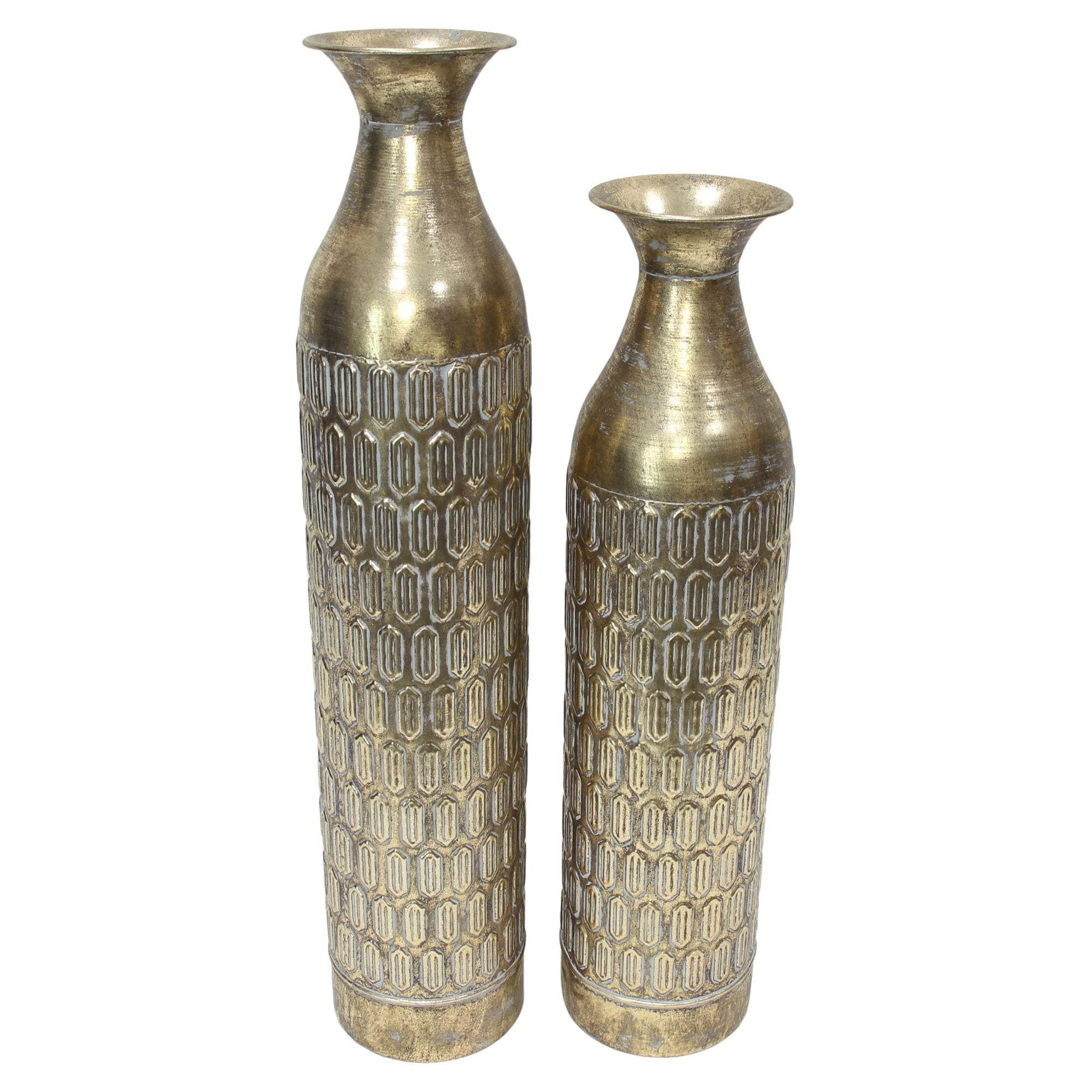 Dekoleidenschaft Bodenvase "Gold" aus Metall, schlank, 63 & 72 cm groß, XL Vase, Deko Blumenvase (2 St., im Set)